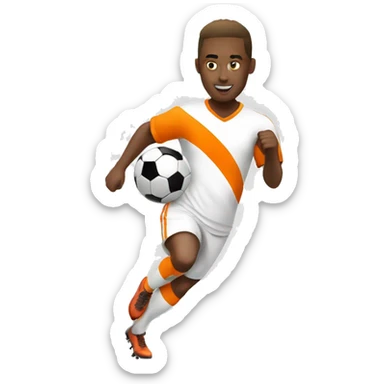 soccer player running white uniform wih some orage stripes, withut a ball sticker