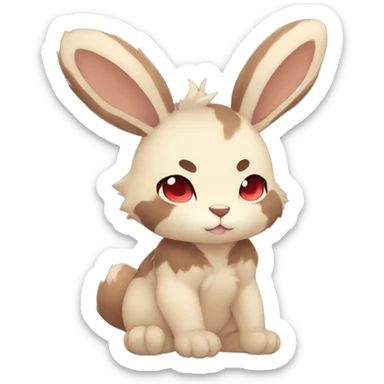Cute, Chibi, Kemono-style, Anthro, Fur-Sona, Dark-Brown, Normal-type-Ground-type Tan-Rabbit-Fakémon with Dark-Red eyes, beige belly, beige paws, beige feet, beige freckles, full body sticker