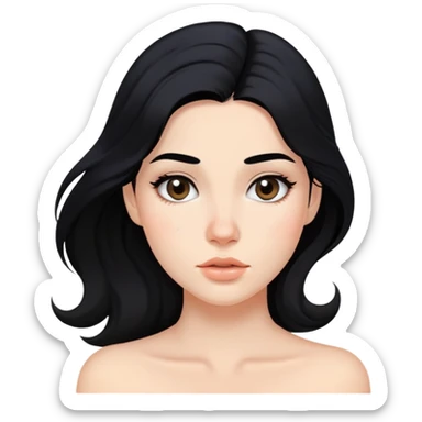 young woman with acne on face, flowing black hair and subtle makeup sticker