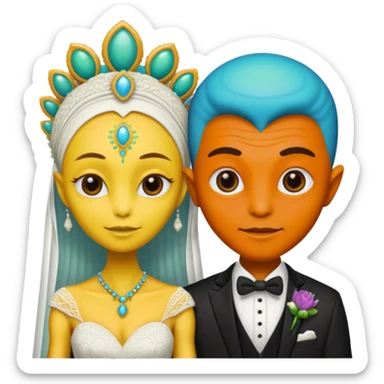 alien couple on wedding day sticker