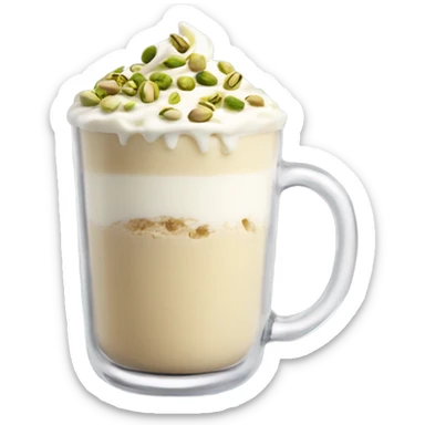 White chocolate latte with pistachios in a glass aesthetic with cream on top  sticker