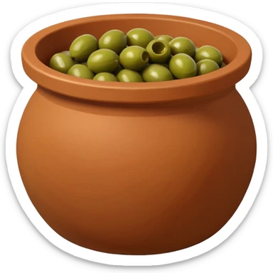 An emoji of a simple clay pot filled with olives. sticker