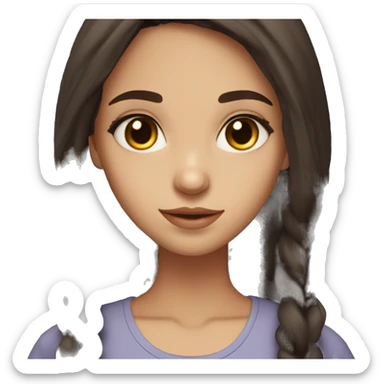 23 year old girl, beutiful, long dark brown hair, brown almond eyes,  sticker