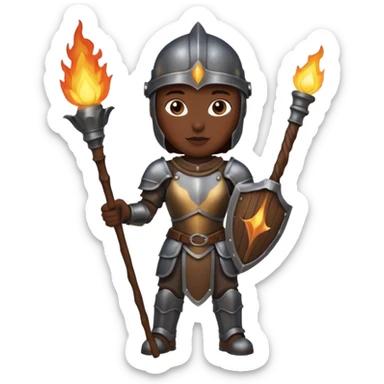 Dark souls holding a wooden torch in hand wearing darker, realistic iron armor sticker