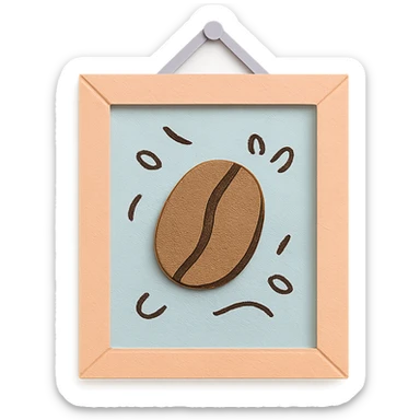 coffee shop wall art frame with coffee bean doodle, soft pastel colors, hand-drawn style sticker