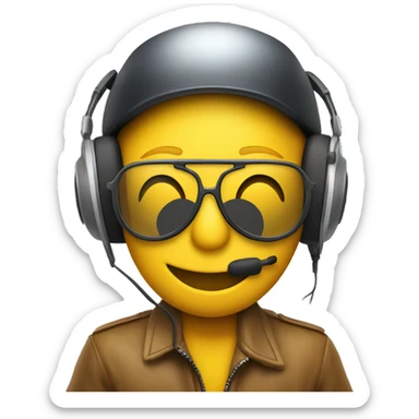 smiley yellow face wearing aviator glasses and racing headset and cap  sticker