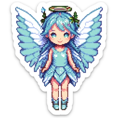 pixel art fairy with wings, pastel colors, chibi proportions sticker