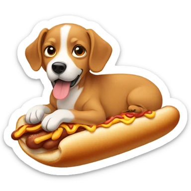dog with a hotdog on it’s under side sticker