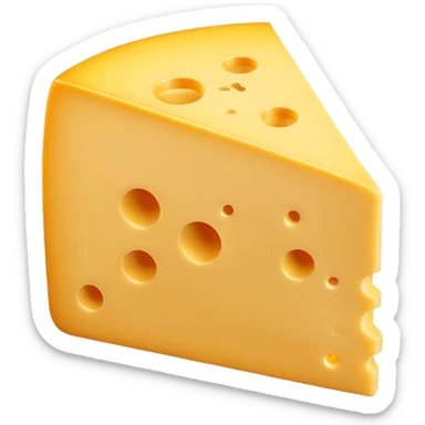 3D cartoon wedge of cheese with slightly smoother surface and one fewer hole, same size and shape, Memoji-style. sticker