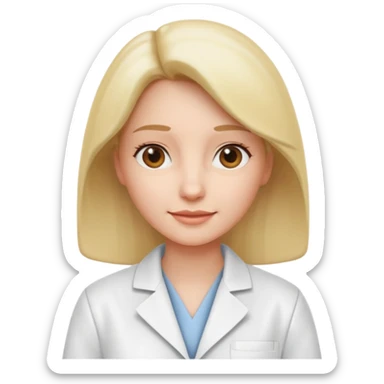 Mostre uma mulher vestida de jaleco branco, expressão leve e detalhamento suave típico de emojis modernos. A cena deve ter um visual limpo, com sombras sutis e contornos suaves, mantendo o estilo cartoon 3D usado em emojis do iOS. Mantendo coerência com o estilo emoji.” sticker
