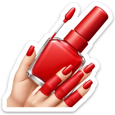 hand with painted nails and nail polish bottle sticker