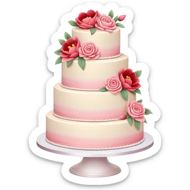 Romantic pastel wedding cake with warm-colored pink and red flowers sticker