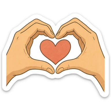 ghibli style illustration of two hands forming a heart symbolizing love sticker