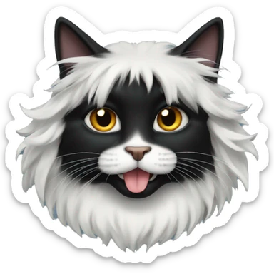 black cat domestic long-haired with white on the mouth sticker