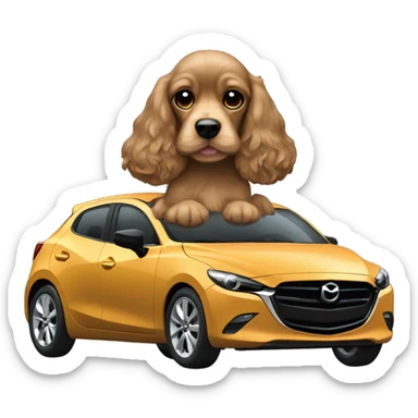 Light brown Cocker Spaniel driving a Black Mazda 2 car sticker