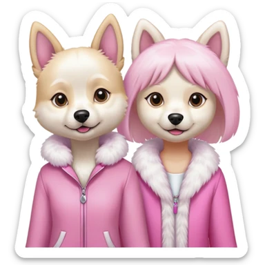 Two chishee dogs white girls pink sticker