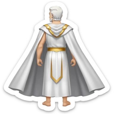 fullbody silverhair god ZEUS, white cape, standing still backview sticker