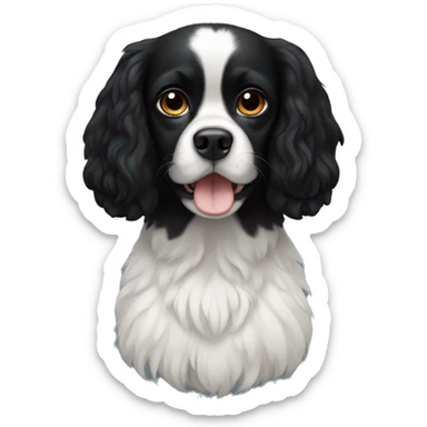 completely black small king spaniel with black fur on his whole face and white fur on chest sticker