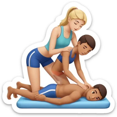 Girl giving a boy a massage on the quadriceps sticker