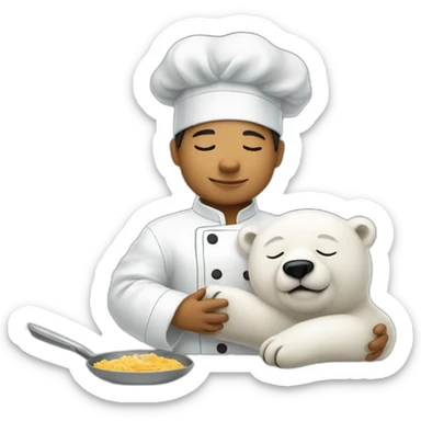 Man Chef filipine black stand with baby polar bear sleeping to back him sticker