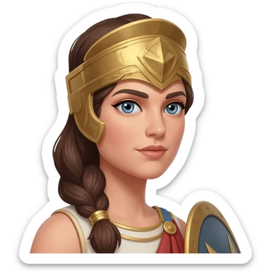 brown haired Athena the Greek goddess of disciplined, strategic warfare, calm, commanding figure sticker