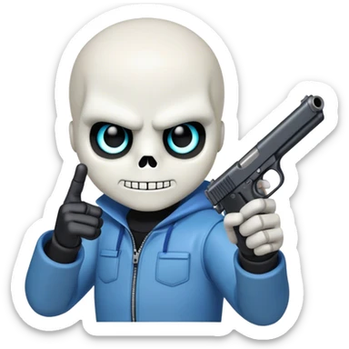 Sans from undertale pointing a gun at the viewer sticker