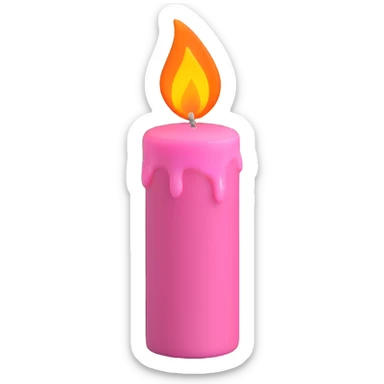 Draw a pink candle with a flame on it at an angle of 15 degrees from the horizontal. sticker