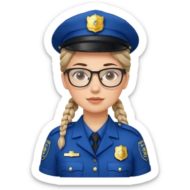 police officer woman with glasses, wearing uniform, braided hair sticker