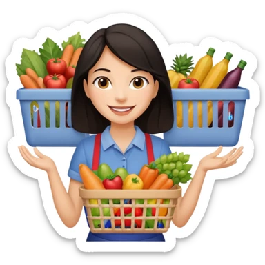 dark haired lady grocery shopping checkout sticker