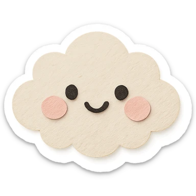 kawaii fluffy white cloud, happy face, blushing cheeks, no limbs, full body, soft pastel colors, paper craft style sticker