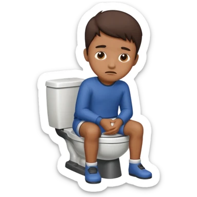 a brown boy sitting on a toilet with strained face sticker