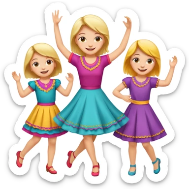 Super happy kids dancing and mom is sewing sticker