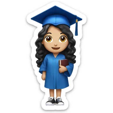 asian girl wearing blue graduation cap with long curly black hair sticker