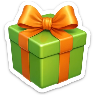 apple style emoji of a light green box with a shiny orange bow sticker