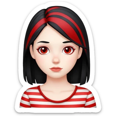 Pale girl, black hair with red striped hair sticker