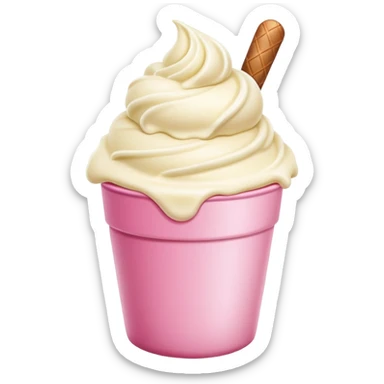 ultra realistic single scoop of vanilla bean ice cream in pink cup sticker