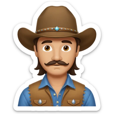Brunette man with mullet and mustache cowboy  sticker