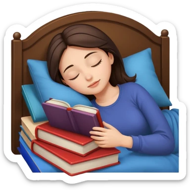 Brunette sleeping with books  sticker