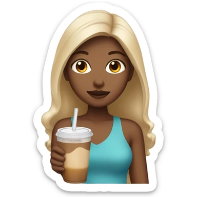 Girl with brown hair with blonde in it with an iced coffee in her hand  sticker