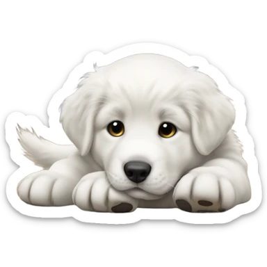 Great Pyrenees puppy with Nike shoes sticker