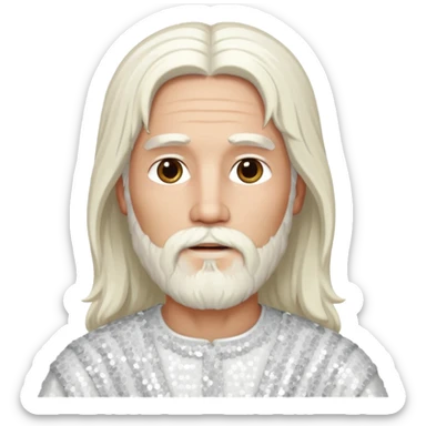 Jesus, Son of God from Gods and Goddesses with long white hair and beard, white sequin outfit sticker
