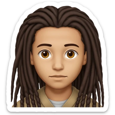 Lightskin with brown eyes and dark brown long dreads with a lining sticker