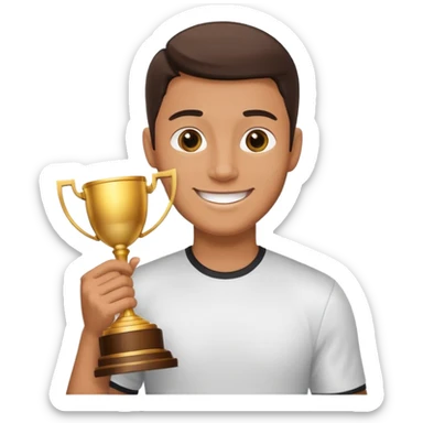 man raising a trophy sticker