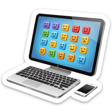 Emoji-style illustration of computer-based planning, flat vector look, bold outlines, minimal details, no background sticker