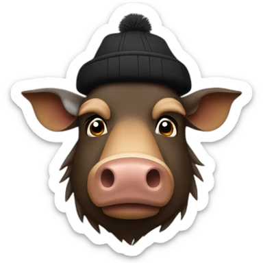 fullface brown boar tired of life with a black winter hat sticker