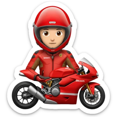 biker with red ducati full face helmet and red ducati suit sticker