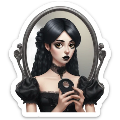 Hyper Realistic Goth victoria secret model looking into a handheld mirror  sticker
