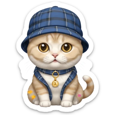 Rengi gri beyaz olan Cinsi scottish fold olan rapci kedi sticker