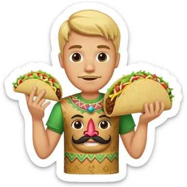blonde man with tiki shirt holding taco sticker