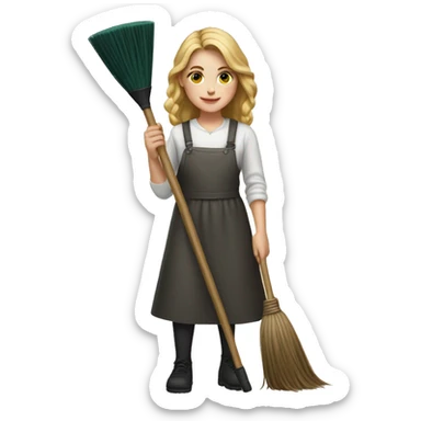 A  white girl that’s painting and has a broom in their other hand sticker